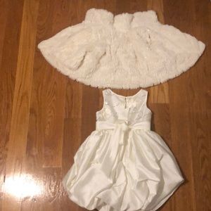 Girls white dress with white fuzzy shrug